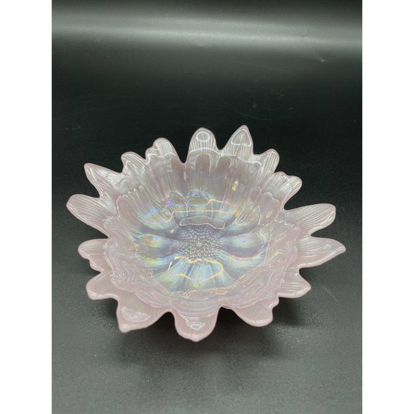Pink Floral Art Glass Bowl Turkish Akcam Iridescent Gorgeous Shimmery - Picture 3 of 6